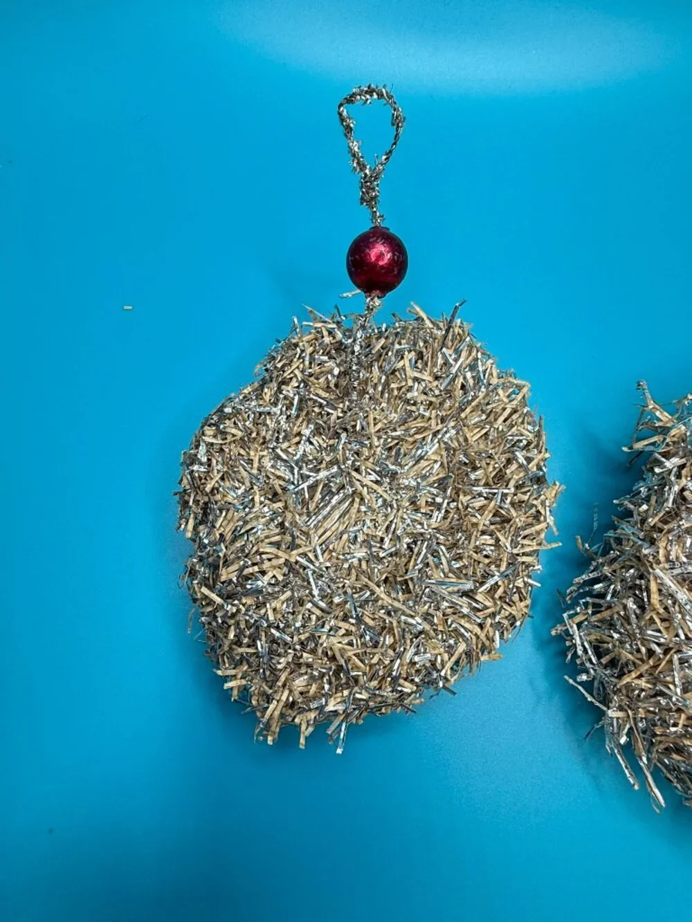 VTG Lot of 2 Tinsel Paper & Glass Bulbs Christmas Choir Angel Handmade Ornaments